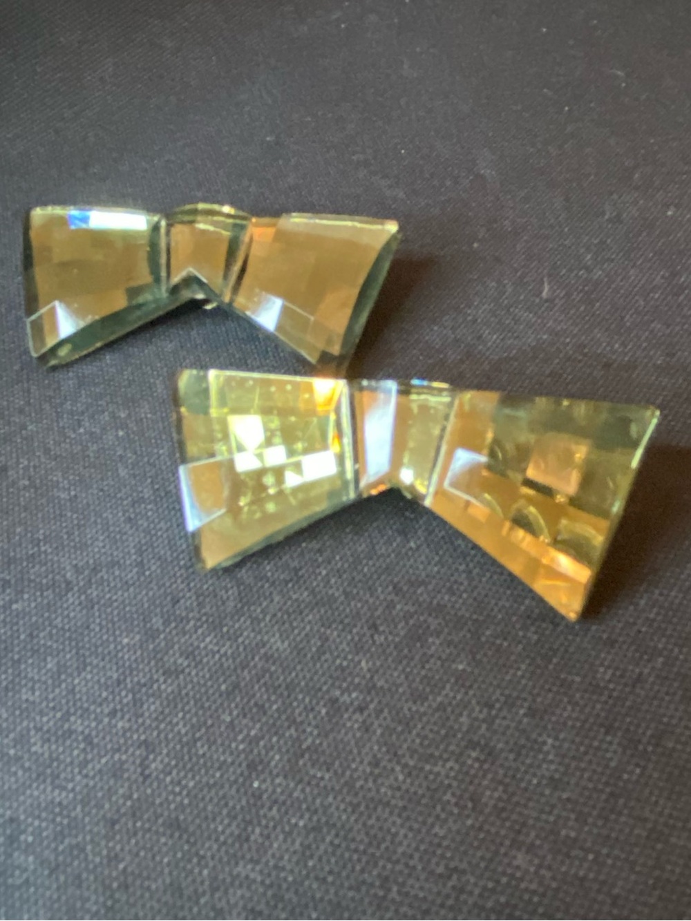 Vintage Art Deco grey-green faceted glass clip on bow shoe or button accessories